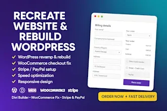 I will Recreate, Rebuild, and Fix WordPress Website Using Divi Builder and WooCommerce Checkout