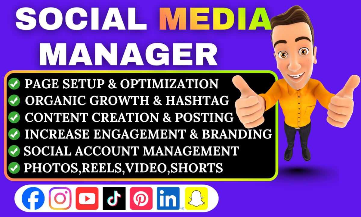 I will be your social media expert manager and professional content creator for all