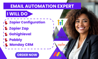 I will setup Zapier automation, Zapier zap integration, Monday CRM, and Pabbly workflow