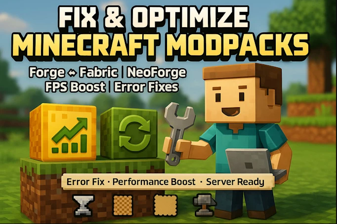 I will create, fix, and optimize Minecraft modpacks, convert Forge to Fabric, and fix errors