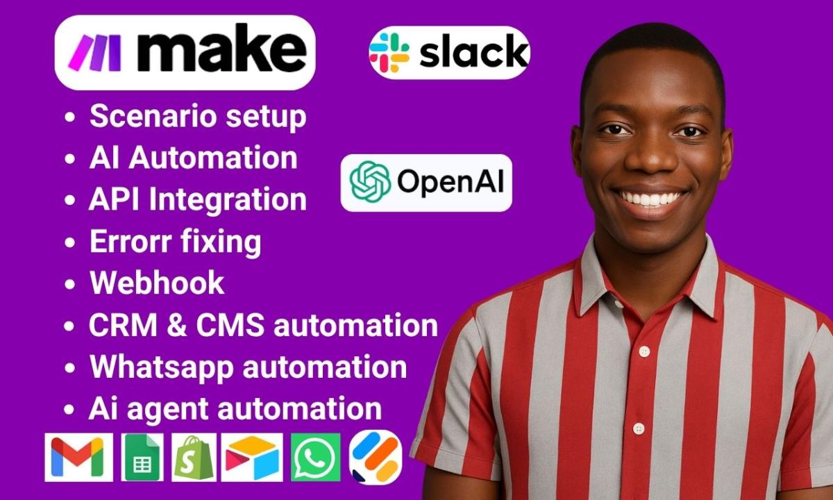 I will make automation, setup make com automation on make com made com