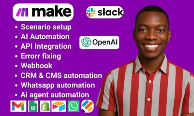 I will make automation, setup make com automation on make com made com