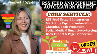 I will set up RSS feed and pipeline automation for your Christian book marketing