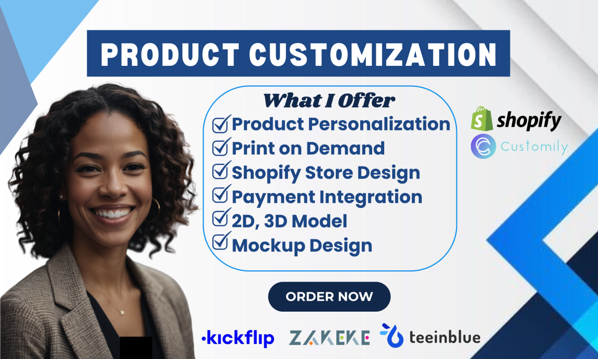 I Will Set Up Customily, Kickflip, Teeinblue, Zakeke, 2D & 3D Products in Your Shopify Store