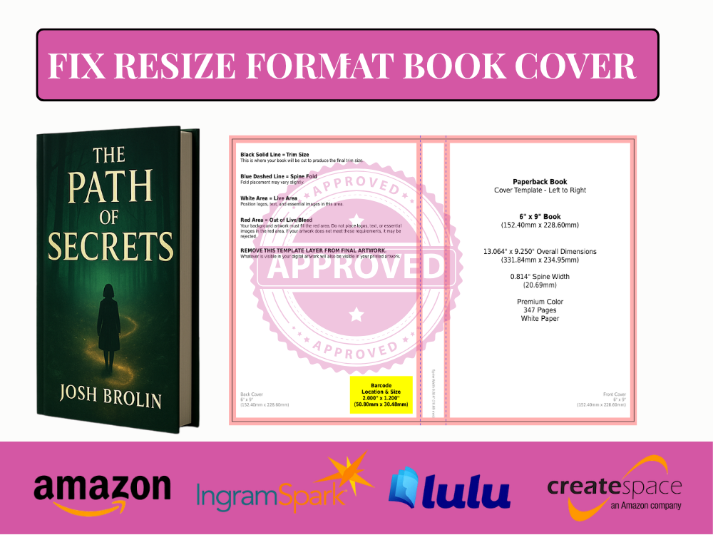 I will fix rejected book cover, upload, paperback resize, hardcover, IngramSpark, Lulu