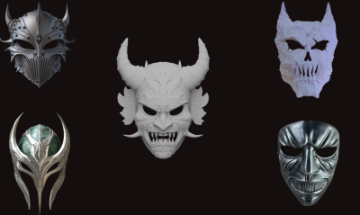 I will sculpt custom 3D mask, 3D helmet, Halloween mask, full body armor, 3D mask sword