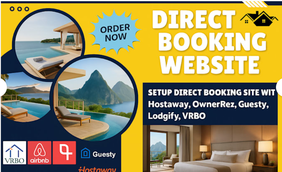 I will setup direct booking website with Hostaway, OwnerRez, Guesty, Lodgify, VRBO PMS