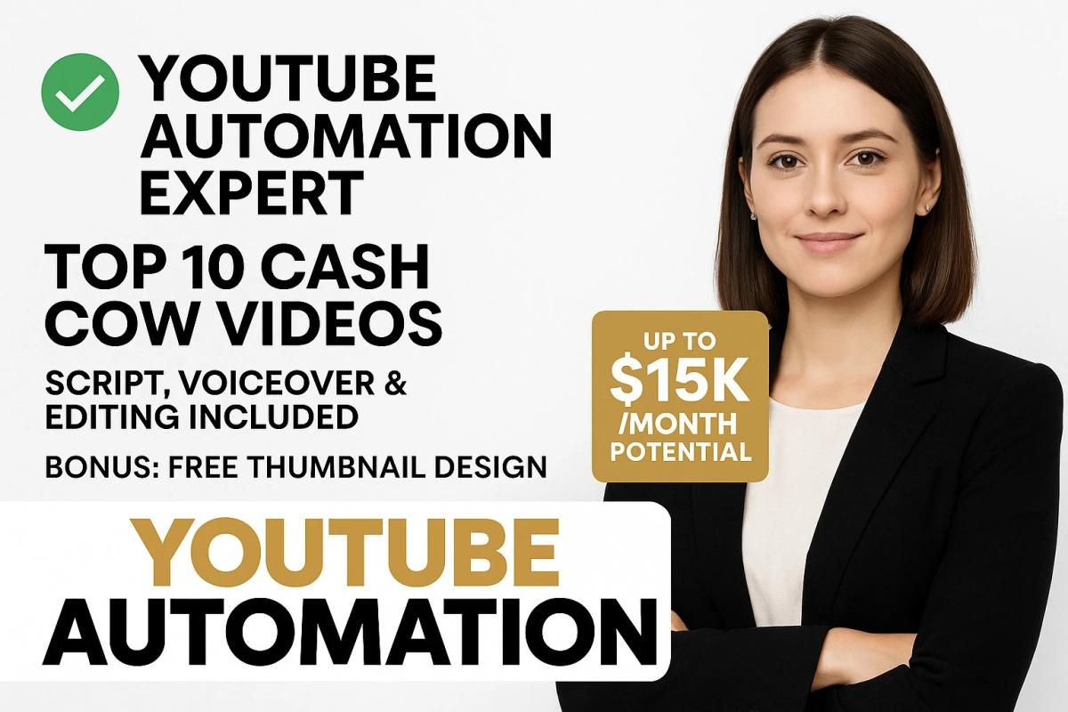 I will create and edit top 10 faceless cash cow videos with YouTube automation