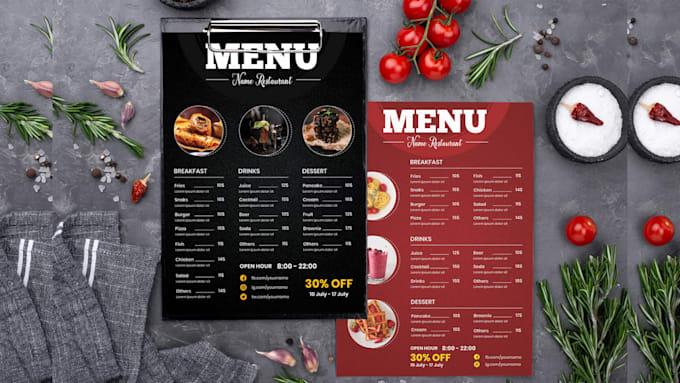 I will design digital food menu redesign restaurant price list edit restaurant food
