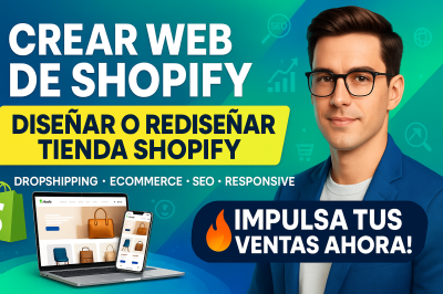 I will crear web de Shopify, diseñar o rediseñar tienda Shopify, tienda de dropshipping