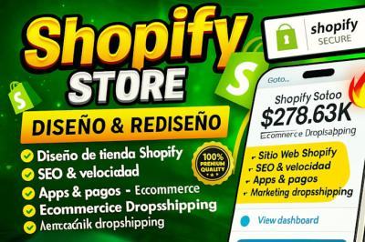 I will diseñar tienda Shopify, sitio web Shopify, página web y ecommerce dropshipping