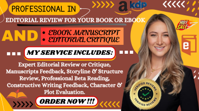 I will write a professional editorial critique for your book or ebook on Amazon