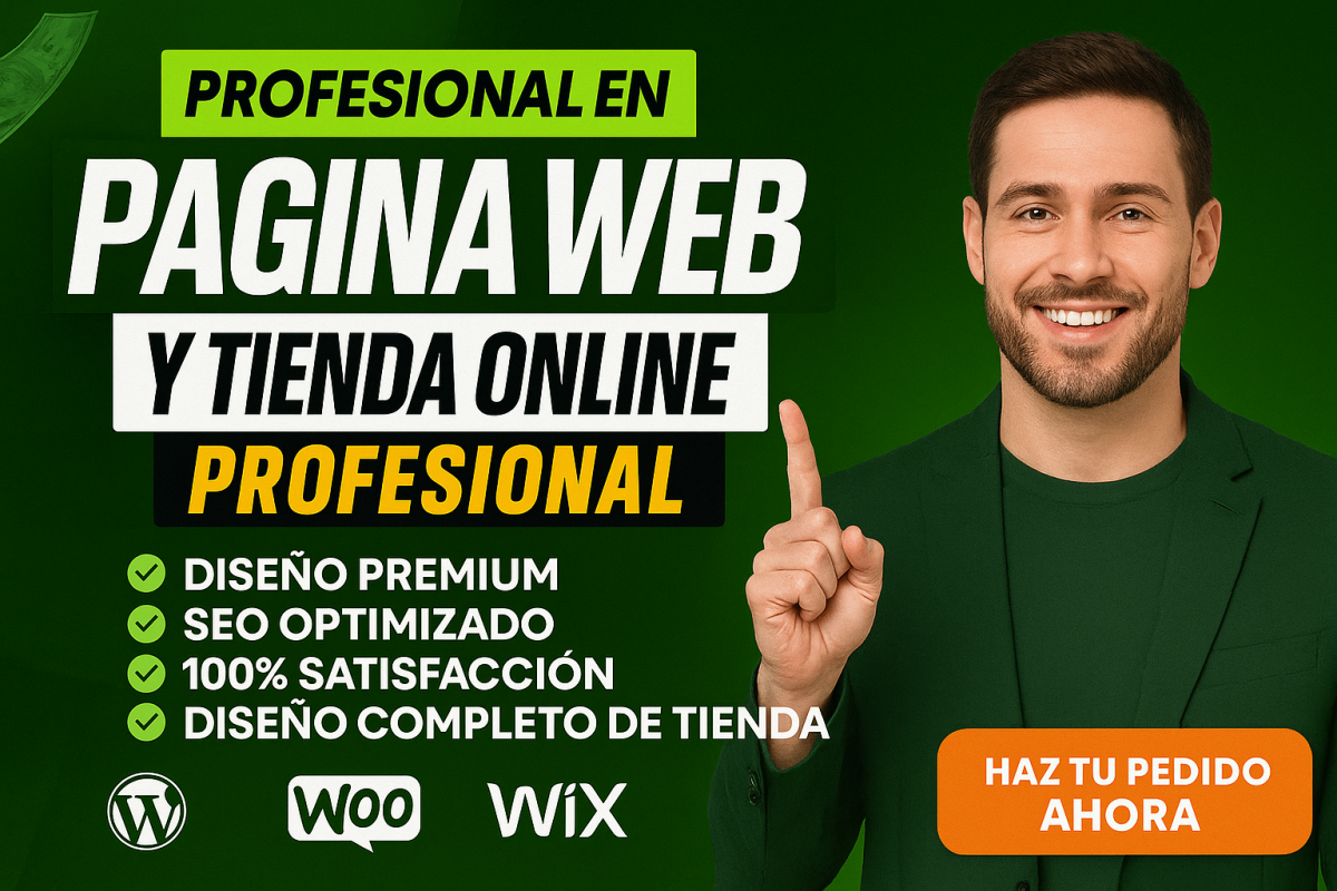 I will crearé tu página web y tienda online profesional en WordPress, WooCommerce y Wix