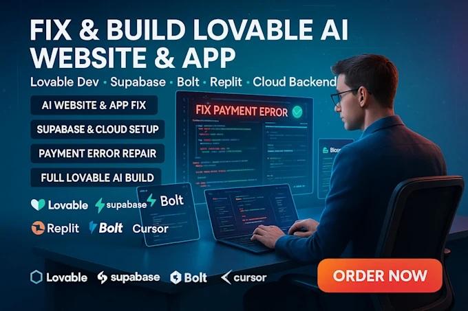 I will corriger site web et appli IA lovable dev cloud supabase bolt replit base44 MVP
