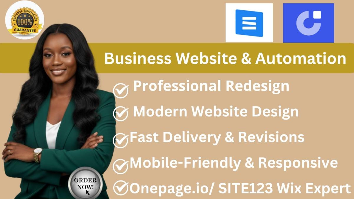 I will design or redesign your website using OnePage.io, Site123, Wix, or any builder