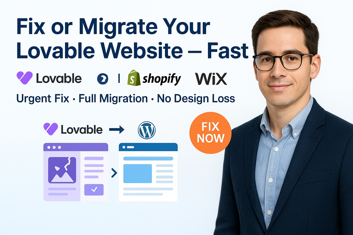 I will urgently fix lovable web app error, migrate lovable to WordPress, Shopify, or Wix