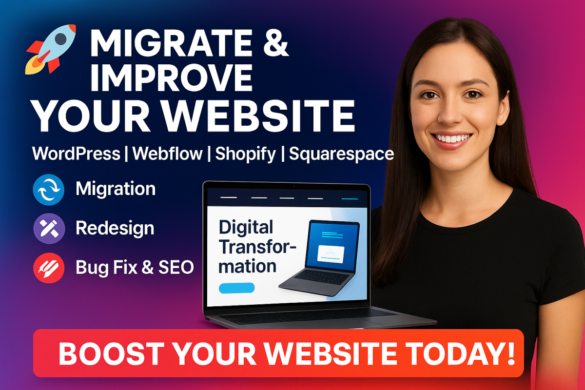 I Will Migrate Your Website to WordPress, Webflow, Shopify, Wix, Squarespace, Joomla