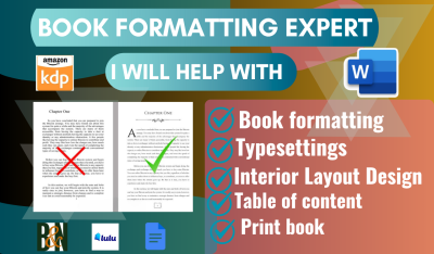 I will typeset, format your ebook and book manuscript for hardcover, paperback on KDP, Lulu