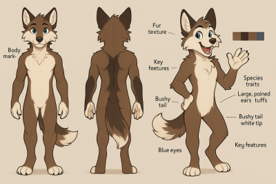 I will draw 2d furry fursona yiff ref sheet anthro dakimakura hybrid art pfp furry oc