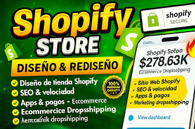 I will diseñar tienda Shopify, sitio web Shopify, página web y ecommerce dropshipping