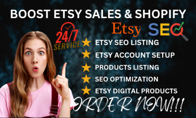 I will do Etsy product listing, Etsy shop setup, design Etsy digital products, Etsy SEO