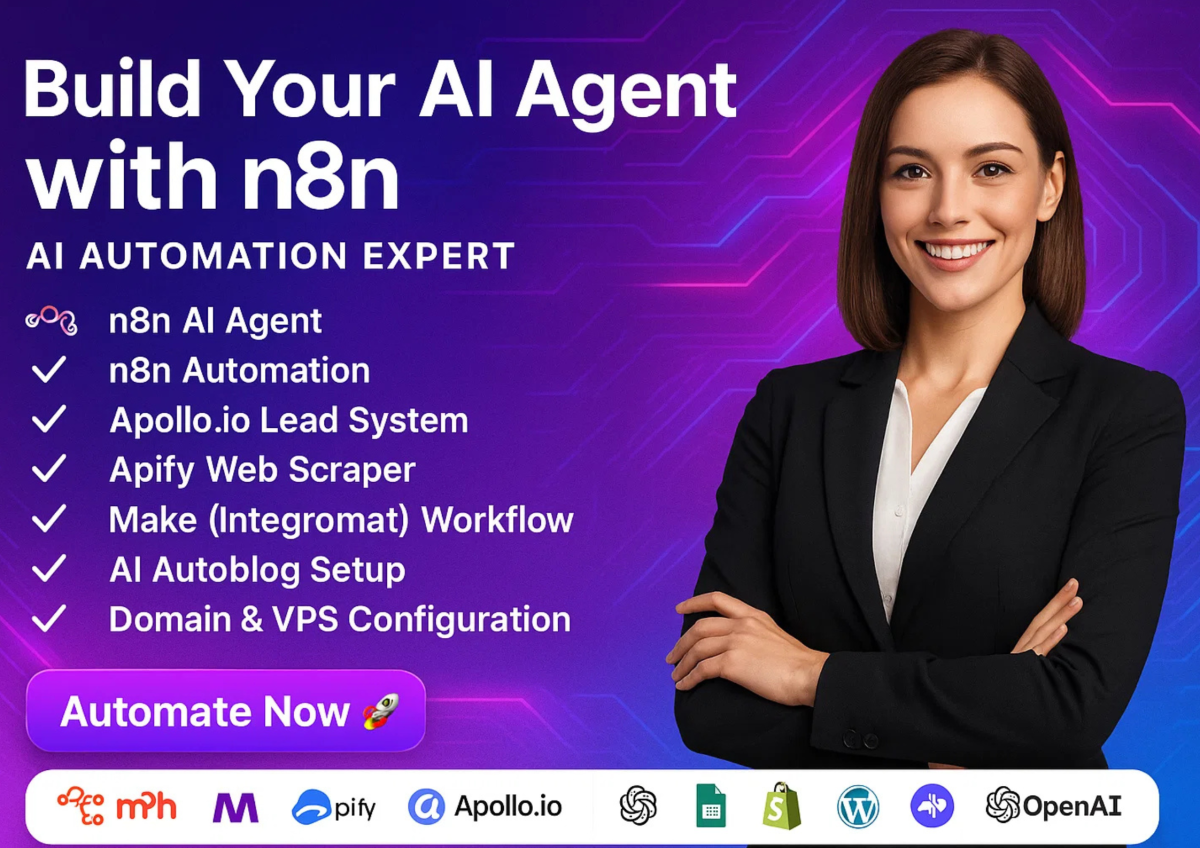 I will do n8n workflow autoblog n8n io apollo io apify pabbly ai agent shopify zapier