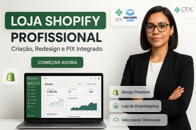 I will criar, montar, redesenhar sua loja Shopify, site Shopify ou loja de dropshipping