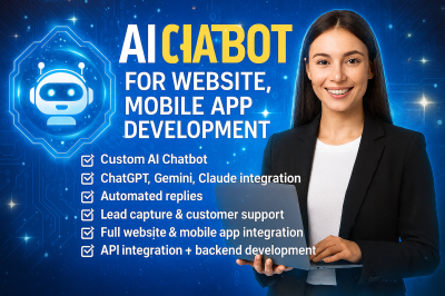 I will do AI Chatbot for Website Mobile App Development AI SaaS Software Developer