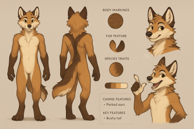 I will draw 2D furry fursona yiff ref sheet anthro dakimakura hybrid art pfp furry oc