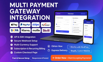 I will integrate Apple Pay, Payoneer, PayPal, SEPA, Klerna, Paystack, Mollie, Skrill, and Stripe