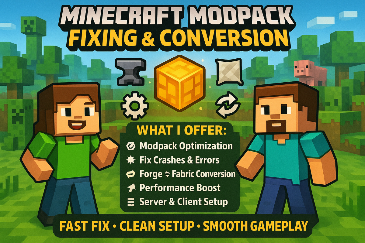 I Will Optimize, Create, and Fix Errors in Minecraft Modpack: Convert Forge Mod to Fabric