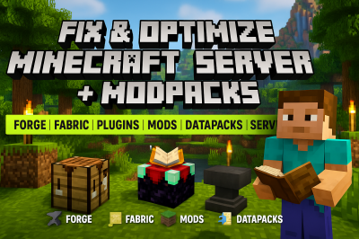 I will fix, optimize Minecraft server, Forge modpack, plugins, mods, modpacks, datapacks