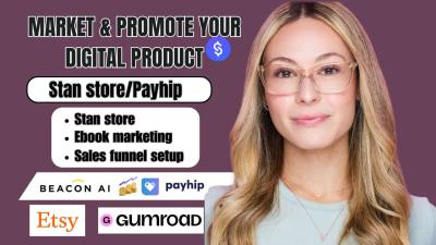 I will promote your ebook, digital product, Payhip, Stan Store, Gumroad funnel