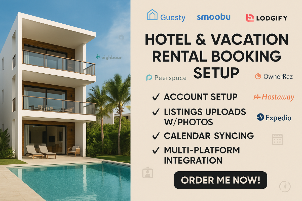 Setup Guesty, Smoobu, Lodgify, OwnerRez, HostAway, Peerspace, Neighbour Expedia