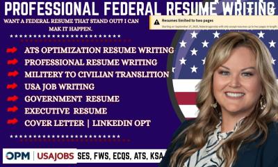 I will write 2 page federal resume, executive resume, government resume, resume writing