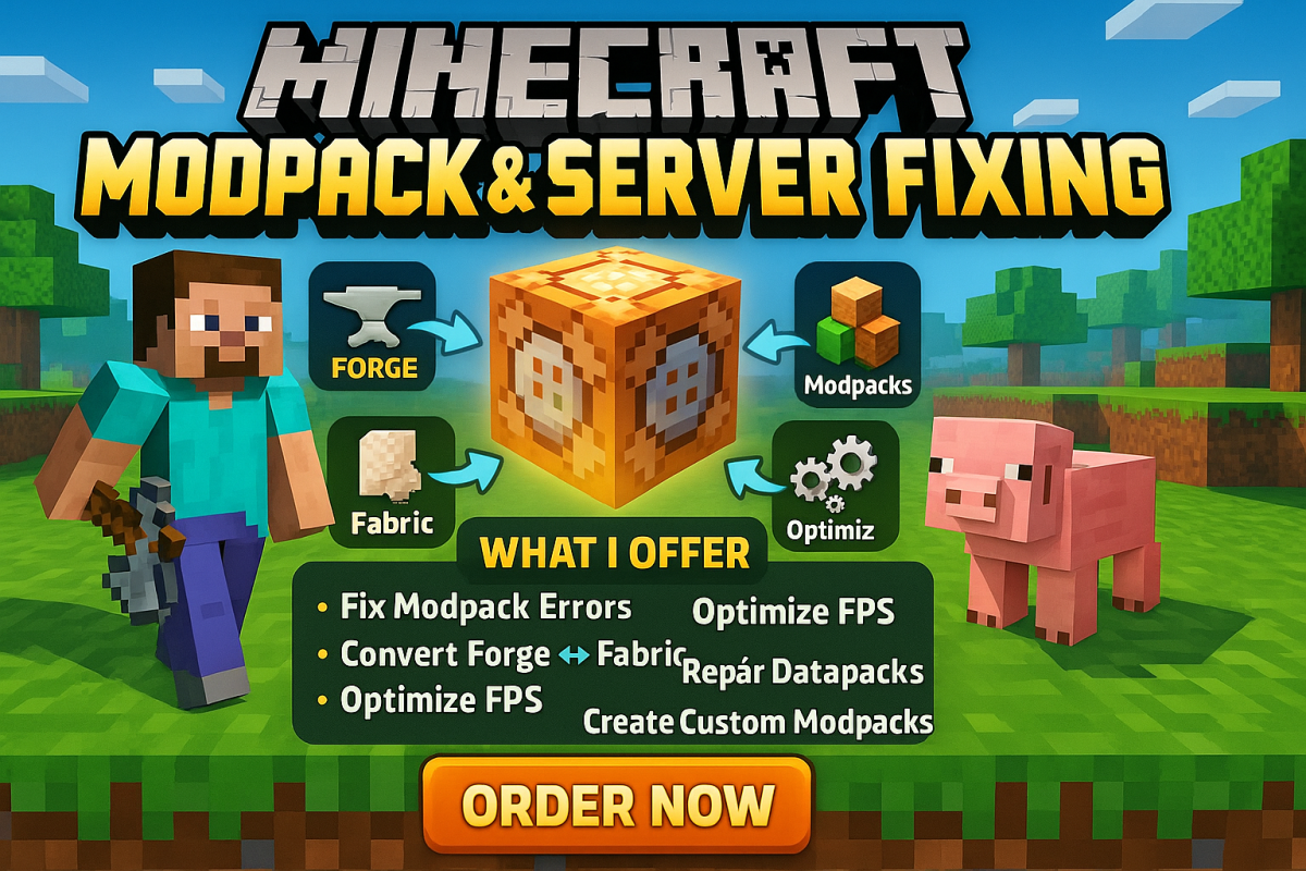 I will create, fix, optimize, custom modpack Minecraft, error datapack, convert Forge, Fabric