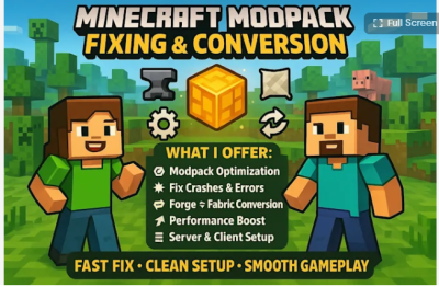 I will optimize create and fix errors Minecraft modpack convert Forge mod to Fabric