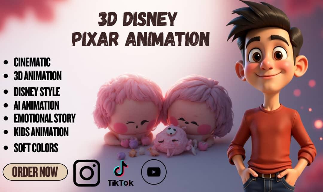I will do 3D Pixar animation Disney cartoon Pixar character Disney Pixar