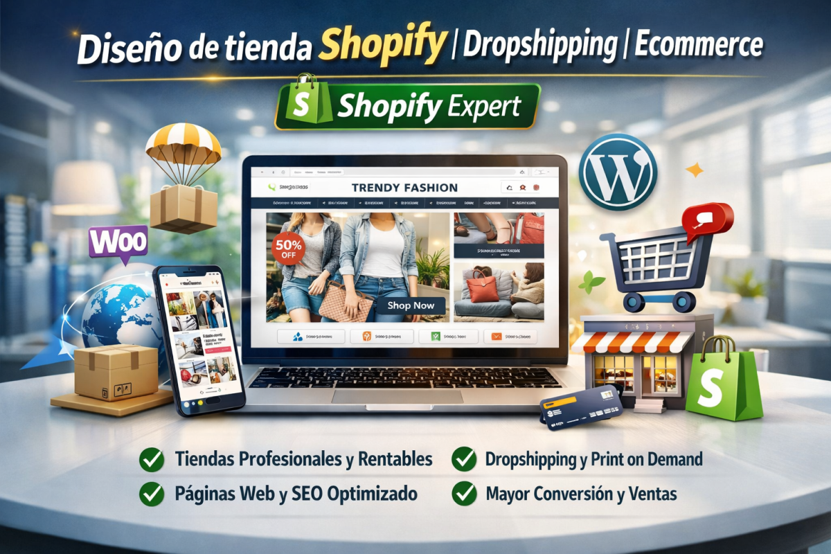 I will diseño de tienda Shopify profesional para dropshipping y ecommerce