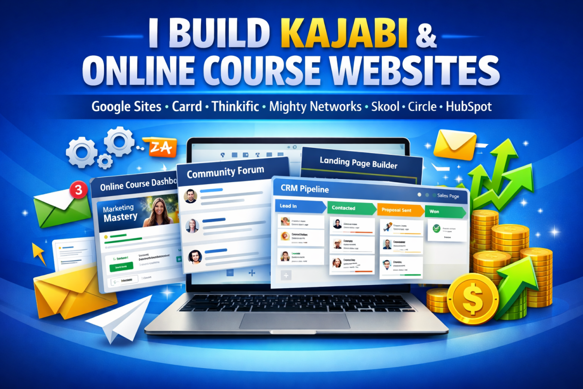 I will do Kajabi, Google Sites, Carrd, Mighty Network, Thinkific, Skool.io, Circle.so, HubSpot