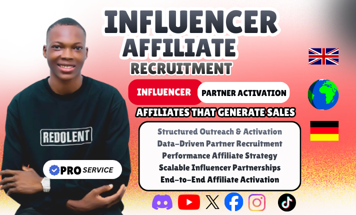 I will recruit influencer affiliates, affiliate promoters, MLM leads, affiliate signup