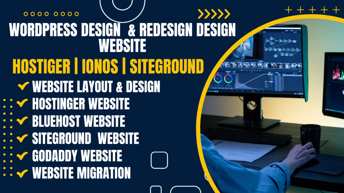 design hostinger wordpress website, bluehost, siteground, ionos websites or wix