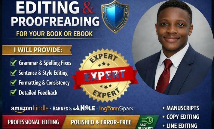 I Will Professionally Proofread and Edit Your Ebook, Book, or Kindle Manuscript