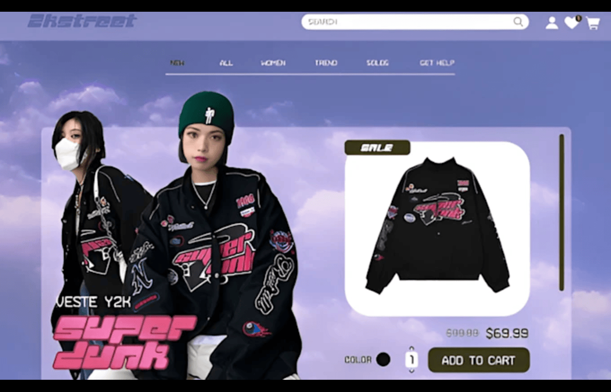 I will design Y2K clothing brand website design | Y2K website | Y2K streetwear website