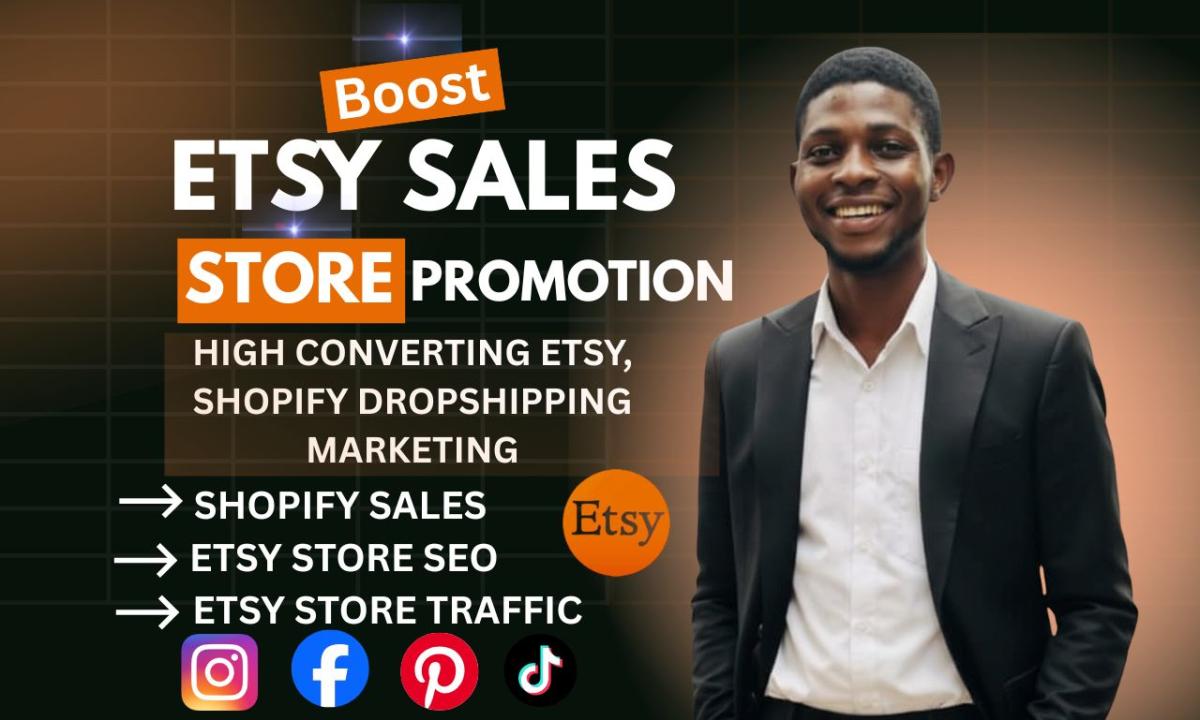 I will boost Etsy SEO, Etsy Sales, Shopify Marketing, Pinterest Marketing & Etsy Promotion
