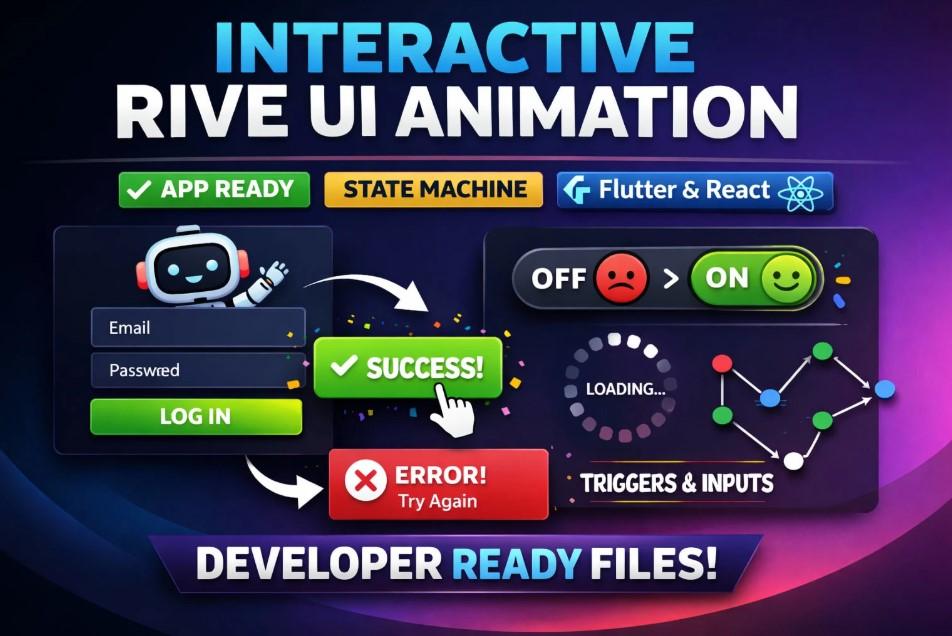 I will create interactive Rive UI animation with state machine for app and web Rive