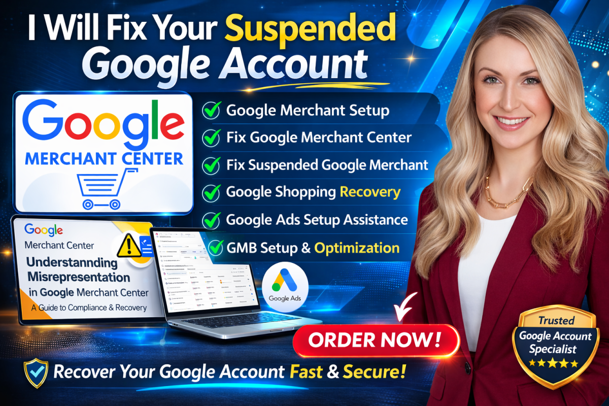 I will fix Google Merchant Center suspension, misrepresentation, shopping ad policy setup