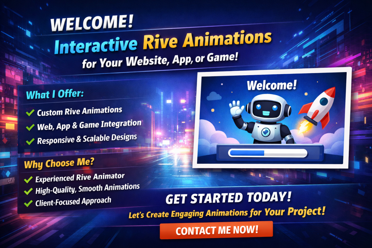 I will create interactive Rive animation for website, app, game, SaaS