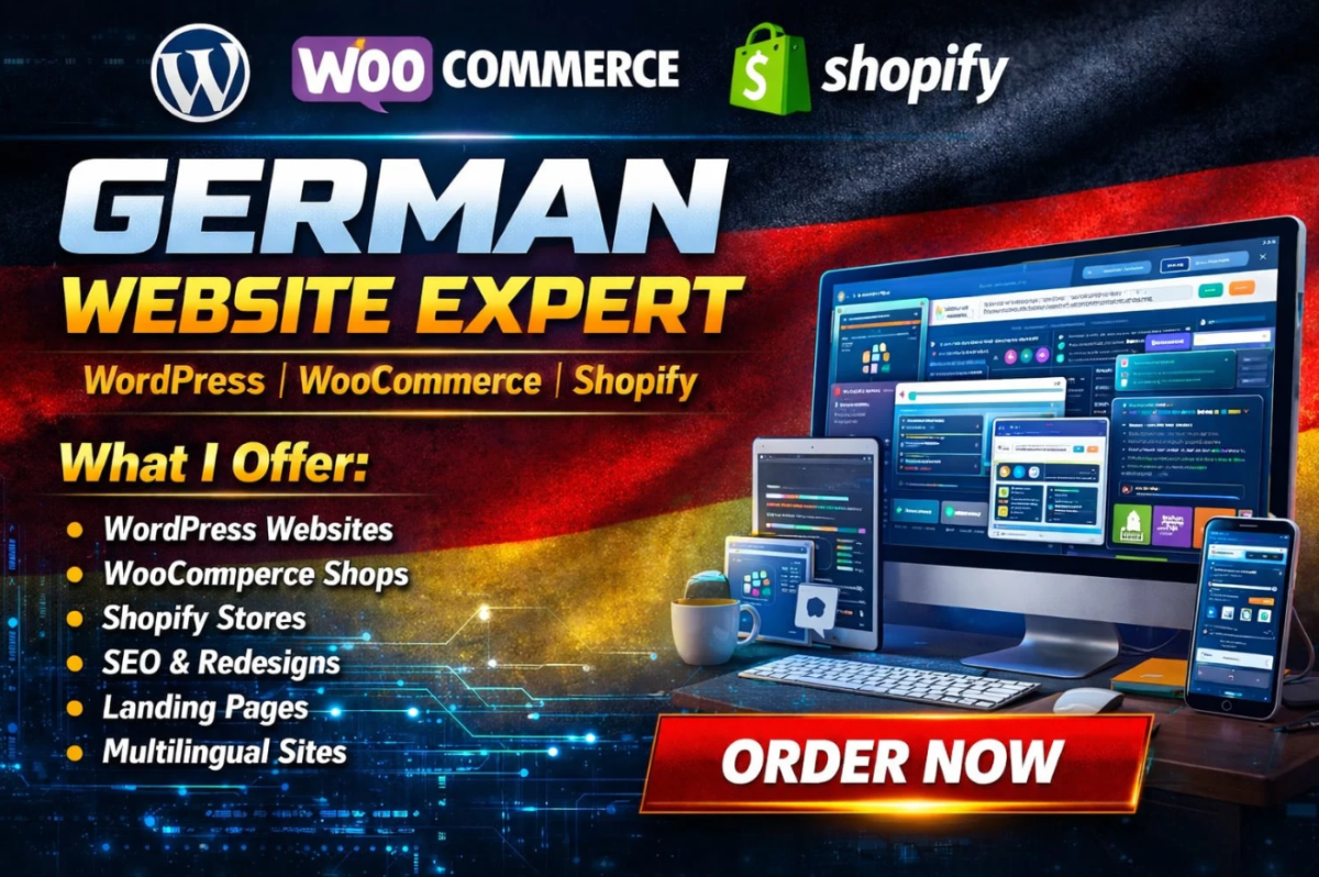 I will build German WordPress Website, Update German Shopify, Setup WooCommerce Website