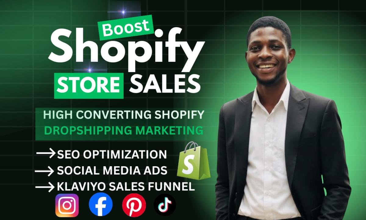 I will do Shopify store promotion, TikTok Meta ads, Shopify ads to boost Shopify sales